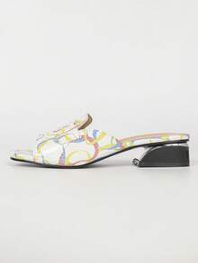 Elegant Printed Women's Slippers, Summer Outdoor Fashion New Fairy Style Chunky Heel Open Toe Low Heel Women's Sandals - White - View 7