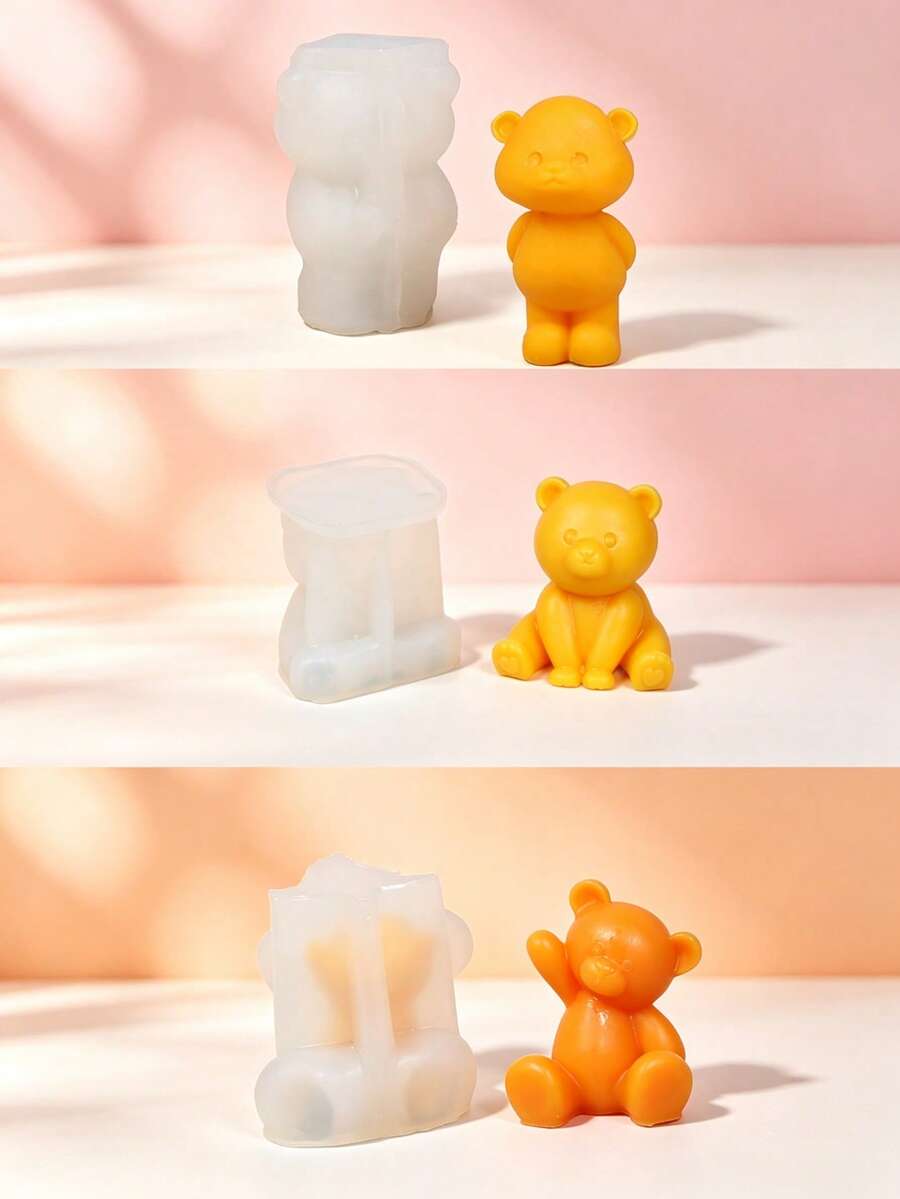 1pc Bear Silicone Mold Standing Bear Sitting Bear Waving Bear DIY Aromatherapy Candle Plaster Resin Ornament Handmade Mold - Multicolor - View 1