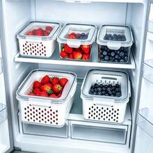 Refrigerator Drain & Fresh-Keeping Box, Double Layer With Lid, Sealed, Stackable, Vegetable & Fruit Fresh Drain Basket, Microwave , Multiple Sizes - S+M+L - View 13