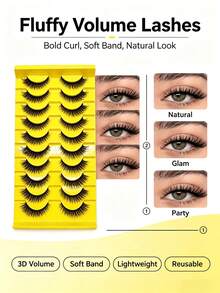 10 Pairs Natural Soft False Eyelashes, Fluffy & Fine, Messy & Curly, Cross Full Strip Style, Suitable For Daily, Party, Dating And Other Occasions - Multicolor - View 5