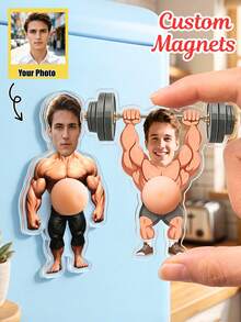 Custom "Muscular Physique" Photo Fridge Magnets - Fun Personalized Magnets Featuring Athlete Faces. These Custom Acrylic Photo Magnets Are Fun Gifts For Fitness Enthusiasts And Gym Rats - Perfect For Birthdays, Christmas Or Father's Day. - Multicolor - View 2