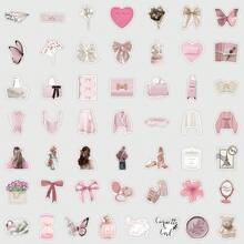 somoving 50pcs Pink Aesthetic Stickers - Tulip, Bow, Cake, Peach, Book, And Animal Designs, Suitable For DIY Decoration Of Laptops, Mobile Phones, Notebooks, And Gifts - Multicolor - View 6