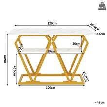 120*29.5*80cm Console Table, White Marble-Look Hallway Table With Gold Metal Legs, Narrow Entryway Table With Open Storage Shelf For Living Room, Dining Room & Balcony - White - View 4
