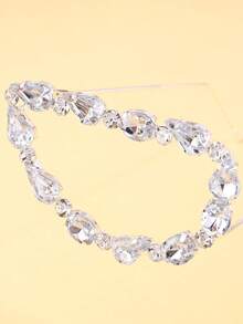 1pc Half-Moon Shaped Lensless Decorative Glasses, Fully Embellished With Teardrop Rhinestones, Rimless Face Accessory, Fashionable Party Ball Birthday Photo Shoot Accessory For Women - Rhinestones - View 9