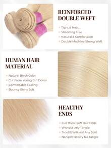 ARABELLA 1PC & 3Pcs Silky Straight Bundles #613 Blonde Skin-Like Real Transparent Lace 16-26 Inch 100% Human Hair Extensions Soft & No Tangle Unprocessed Virgin Human Hair Extensions For Women Daily Use - S613 - View 6