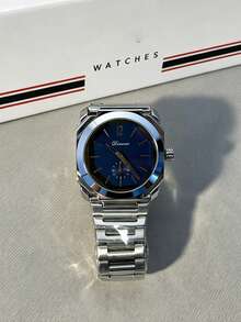 1pc Men's Millennium Square High-End Wormhole Waterproof Stainless Steel Strap Sports Wristwatch - Silver - View 3