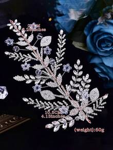 1Pc Luxury Bride Hair Pieces Silver Color Leaf Headband Rhinestone Wedding Headpieces Handmade Party Prom Hair Accessories - Silver - View 6