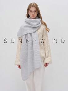 1pc Women's Solid Color Polyester Fashion Soft Knit Scarf For Daily Use - White Ash - View 9