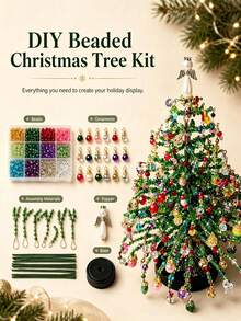 1 Set DIY Beaded Christmas Tree Kit, Handmade Beaded Craft Decoration, Includes Colorful Beads, Hanging Ornaments, Tree Topper And Base, Suitable For Desktop Holiday Display, Winter Home Decor, Christmas Party Decoration, Christmas DIY Craft - Multicolor - View 7