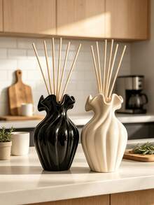 1pc Decorative Reed Diffuser Bottle With Wavy Pleated Edge And Twisted Body Design, Refillable Empty Bottle With Diffuser Sticks, Home Fragrance Decor For Kitchen, Living Room, Bedroom, Bathroom, Vanity, Tabletop Centerpiece, Housewarming Gift - A - View 1