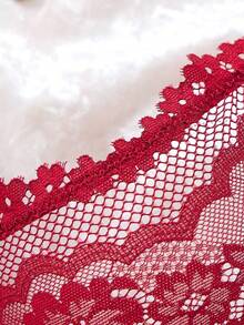 1pc Fashion Burgundy Lace Eyelash Mesh Bra, Breathable Sheer Mesh Elegant Women's Lingerie - Red - View 6