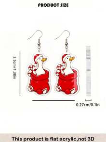 Boucles d'oreilles pendantes canard de Noël plates 2D, pendentifs d'oreilles en acrylique canard avec sac cadeau bonnet de Noël mignon, bijoux de fête canne de bonbon de Noël, cadeau de Noël - Canard de Noël - Voir 4