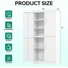 Armarios de almacenamiento de metal con cerradura, pequeños armarios de acero, estantes de capas ajustables, 2 puertas para el hogar, oficina, almacén, cochera, industrial, armarios de - Blanco - Ver 6