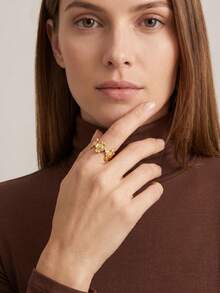 1pc Fashion Stainless Steel Flower Ring - Yellow Gold - View 3