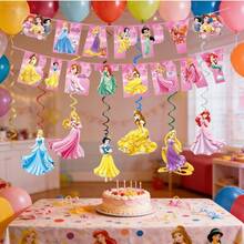 BUTTBILL New Arrival Princess Theme Birthday Party Decoration Bunting Banner Spiral Hanging Decor Party Supplies Set - Multicolor - View 2