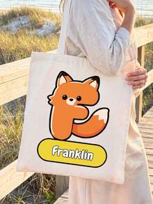 Custom Animal Initial Canvas Tote Bag, Personalized Name Cute Cartoon Letter Shoulder Bag, Reusable Thickened Canvas Handbag, Suitable For Shopping, Beach, Travel, Daily Gift - Multicolor 3 - View 7