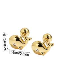 Artepollo 1Pair 925 Sterling Silver 14K Gold Plated Stud Earrings Cute Dinosaur Whale Pineapple Shell Unicorn Bow Ear Studs Girls Daily Jewelry, Gift Box Packed - Gold - View 17