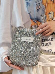 Premium Luxury Heavy Embellished Silver Sequin Shoulder Adjustable Strap Phone Bag Niche Design Mini Crossbody Small Bag For Women - Silver - View 2