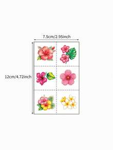 72pcs Flower Temporary Tattoo Stickers For Women, Hibiscus, Floral, Leaf And Coconut Pattern Tattoo Stickers For Hand, Face, Neck, Holiday Body Decoration, Fake Tattoo For Women Party Gifts - Multicolor - View 7