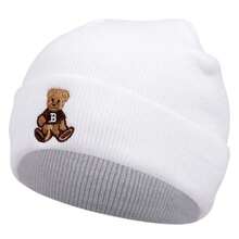 1pc Cute Bear Embroidery Beanie Hat, Autumn/Winter Unisex Outdoor Skiing Knit Cap, Fashion Hip-Hop Beanie - Multicolor - View 2