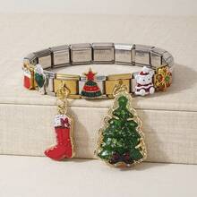 1PC Christmas Enamel Italian Charm Links, Santa Tree Snowman Reindeer DIY Charms, Stainless Steel 9mm Module Bracelet Accessories For Holiday Jewelry - Christmas Theme - View 4