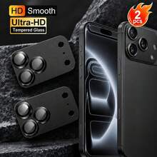Yezodawee 手機 18 Pro Max/18 Pro/17 Pro Max/17 Pro 相機鏡頭保護膜，防碎裂、強黏性，相容手機殼，金屬強化玻璃後置相機螢幕保護貼，黑色 - 黑色 - 查看 1
