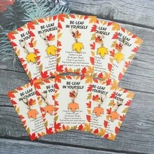5pcs/10pcs Autumn Maple Leaf Thanksgiving Theme Keychain, Comes With "Be Yourself" Encouragement Support Leaf Greeting Card, Thanksgiving Gift, Autumn Party Favor, Colleague Appreciation Blessing Support Gift, Daily Backpack Accessory - Multicolor - View 8