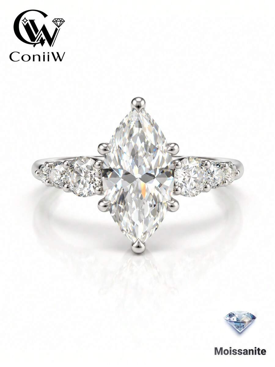 ConiiW 925 Silver 3-Carat Marquise-Cut Moissanite Couple's Ring (Fancy Shape) – Suitable For Daily Wear, Weddings, And Parties