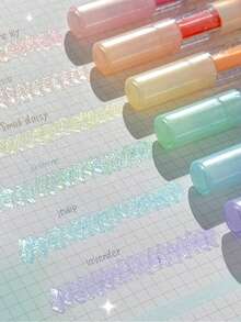 6/12pcs Floral Scent Glitter Highlighter Pens, Color Highlighters, Beautiful Stationery, Perfect For Student Use, Reward Gifts And Scrapbook Supplies - Multicolor - View 6