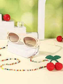 1PC Kids 3-8Y Oval PC Frame Glasses, Colorful Beaded Chain Decor, Cute Fashion Eyewear For Party Daily Wear With Glasses Box - Multicolor - View 3