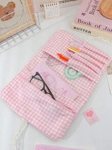 1 buah Kotak Pensil Motif Bunga Gaya Korea Warna Pink untuk Perempuan, Kotak Alat Tulis Siswa Kapasitas Besar dengan Penutup Kancing Jepret, Tas Penyimpanan Multifungsi - MultiWarna - View 4