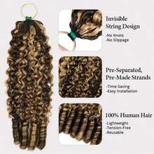 VALLBEST Color 4/27 Highlight Burmese Curly Feather Human Crochet Hair For Women 60g/Pack Pre-Separated Looped Invisble Curly Bundles Human Hair Reusable Wet And Wavy Remy Hair Extensions 100 Percent Human Hair - S4/27 - View 4