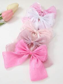 10/1pc Multi-Color Rhinestone Embellished Glossy Fabric Bow Hair Clips, Simple Side Bangs Clip, Sweet Versatile Duckbill Hair Accessory For Girls And Babies, Suitable For Daily Wear - Multicolor - View 4