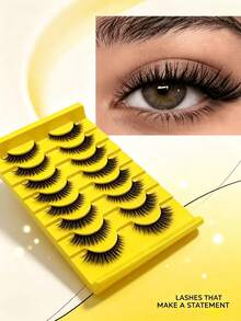 10 Pairs Natural Soft False Eyelashes, Fluffy & Fine, Messy & Curly, Cross Full Strip Style, Suitable For Daily, Party, Dating And Other Occasions - Multicolor - View 7