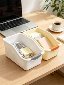 Plastic Slanted Storage Organizer Bin With Handle, Multipurpose Container For Kitchen Pantry Cabinet, Store Spices, Snack Packs & Home Small Supplies, Space Saving Spring Cleaning Basket For Countertop, Sink, Shelf, Closet, Bathroom, Office - Multicolor - View 3