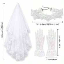 3pcs/Set Bridal Accessories Set, Lace Wedding Veil, Necklace And Gloves, Wedding Styling Decoration, Suitable For Wedding, Party And Bridal Photography - Multicolor - View 6