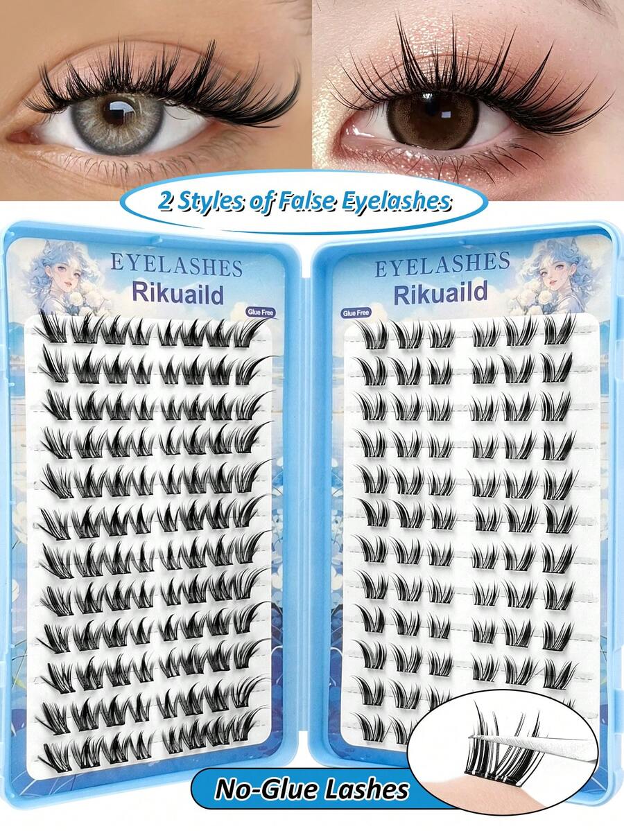 Rikuaild 168pcs C-Curl Self-Adhesive Cluster False Eyelashes, Manga ...