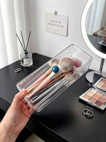 1pc Round Makeup Storage Box With Colorful Handle, Divided Compartment Design, High Transparency Material, Waterproof And Dust-Proof, Organizer For Makeup Brushes, Powder Puffs, Cushion Compacts And Powder Cakes, Vanity Organizer For Girls' Dorm And Rental Apartment - Multicolor - View 2