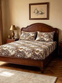 Blissful 2/3pcs Leopard Print Bedding Set, Fresh Style, Suitable For Bedroom, Guest Room, Dormitory (Boy/Girl Dorm Bedding), Set Includes: 1 Elastic Fitted Sheet + 1/2 Pillowcase (Inner Core Not Included) - Multicolor - View 7