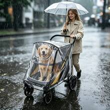Pet Stroller Rain Cover, Dog Stroller Rain Cover, Waterproof Universal Windproof Rain Cover, With Breathable PVC Window For Dogs And Cats, Pet Stroller Accessory, All-Weather Protection For Outdoor Walks - Transparent - View 2