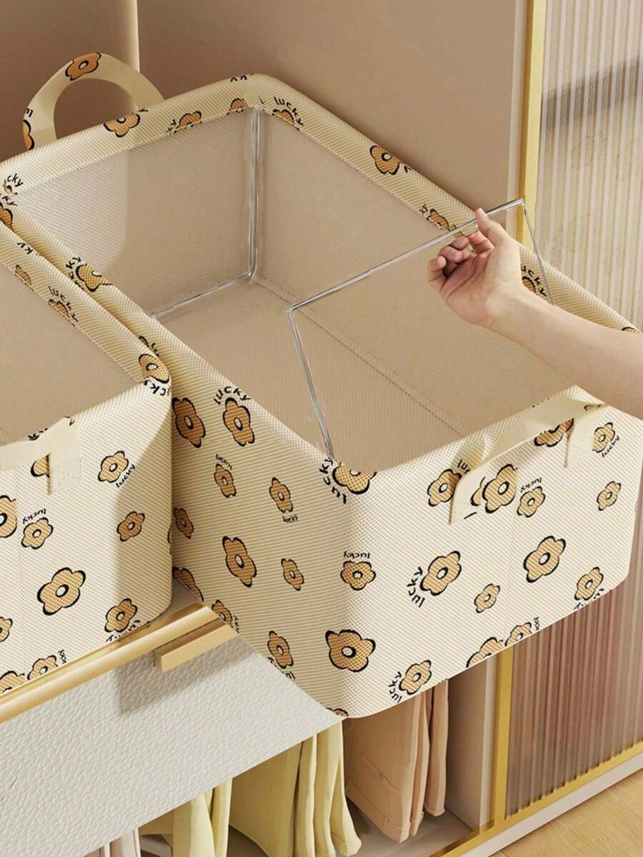 1pc Cute Bear Pattern Fabric Steel Frame Drawer Storage Box, Foldable Wardrobe Clothes Organizer, Storage Room Storage And Daily Clothing Tidy Classification Organizer - Multicolor - View 1