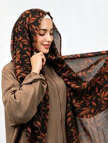 1pc New Printed Chiffon Muslim Hijab, Soft And Breathable Daily Wear Printed Scarf, Modest Hijab Shawl - #132 Caramel - View 3