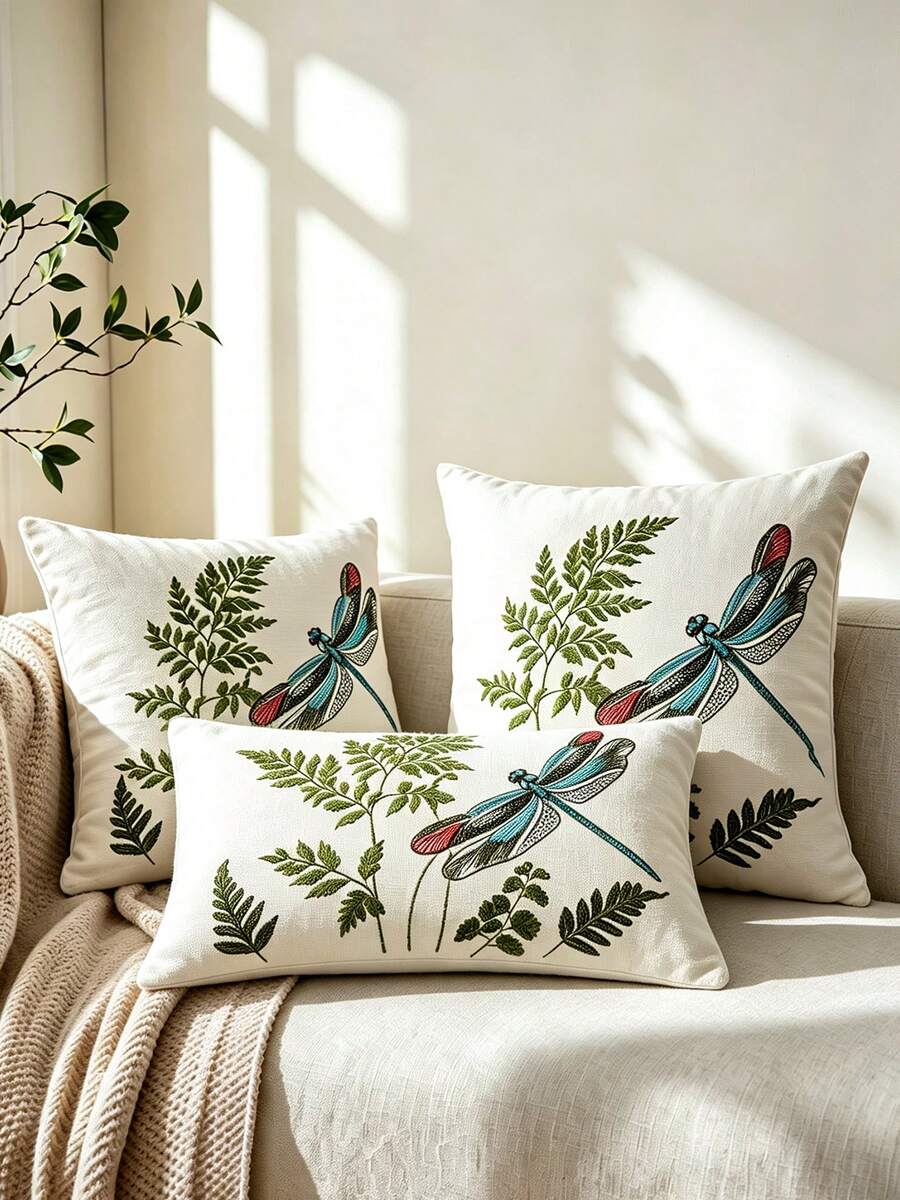 1PC Multi-Color Embroidered Canvas Pillow Case, Exquisite Embroidery Craftsmanship, Multiple Sizes Available, Pillow Insert Not Included, Suitable For Various Home Decor Scenes, Machine Washable - Multicolor - View 1