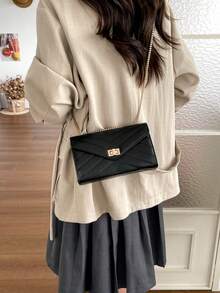 Hevel Fashion 純色菱格鏈條單肩包，多功能晚宴手拿包，輕量新款手提包，適合日常通勤斜背，適合上班族與學生，休閒手機零錢口紅斜挎包，黑色 - 黑色 - 查看 7