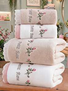 QIBHI Set Handuk Mandi 2/4 Buah, Set Handuk Mandi Bordir Bulu Karang, Sangat Lembut, Ukuran Ekstra Besar, Cepat Kering, Sangat Menyerap, untuk Kamar Mandi Hotel, Kolam Renang, Gym, SPA, Yoga - Dusty Pink - View 1