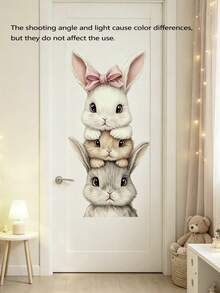 1 Set Creative Cute Rabbit Bow Wall Stickers, Self-Adhesive Removable, Easy To Use, Suitable For Children's Room, Nursery, Holiday, Bedroom, Baby Shower Decoration, Baby Gift - Multicolor - View 9