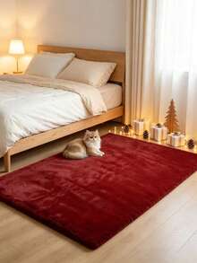1pc Christmas New Style Burgundy Rectangular Soft Fluffy Decorative Rug, Christmas Style Burgundy Rectangular Rug For Living Room Bedroom Decoration, Autumn/Winter Minimalist Decorative Blanket, Decorative Rug, Bedroom Decoration, Small Rug, Rug, Home Decor, Living Room Rug, Living Room Small Rug, Bedroom Rug, Living Room Home Decor - Red - View 4