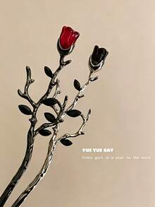 Vintage Rose Hair Stick With Branch Design, Floral Hair Pin For Women's Long Hair, Daily Wear - Multicolor - View 8
