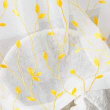 2pcs Embroidered Semi-Sheer Curtains, Light Filtering, Suitable For Kitchen, Home Or Office, Solid Color Design, Modern Country Style, Suitable For Bedroom And Living Room Use - Yellow - View 4