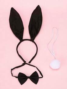 5pcs Cute Adult Rabbit Ear Headband Props Plush Hair Hoop Costume Rabbit Ear Headband Party Decoration Cosplay Set Halloween - Black - View 11
